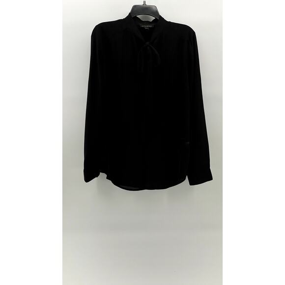 BANANA REPUBLIC Women's Black Tie-Neck Long Sleeve Semi Sheer Button-Up Top SZ M - Picture 1 of 11
